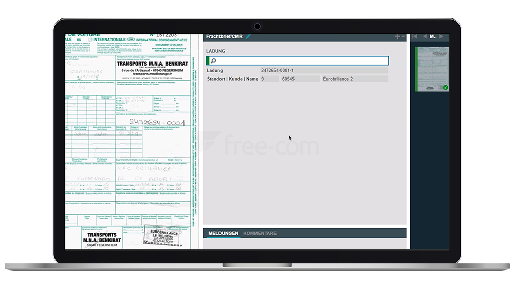 User Interface der automatischen Belegerkennung